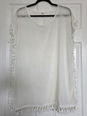 White Tassel-Trim Coverup